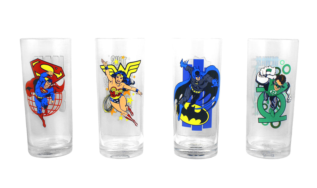 DC Comics Justice League Pint Glass Set - 16 oz. Capacity - Set of 4 Pint  Glasses - Superman, Batman, Wonder Woman, Flash, Clear