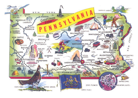 Pennsylvania Map Postcard