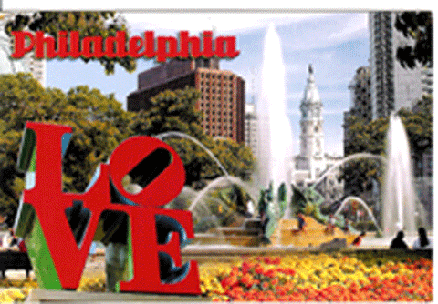 LOVE Statue, Logan Square, and City Hall Postcard