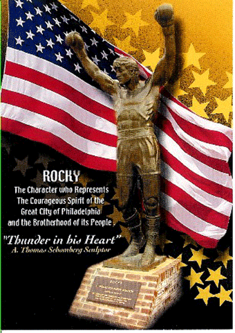 Philadelphia Rocky Statue/US Flag Postcard