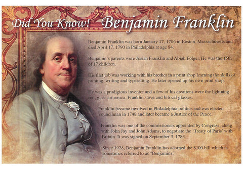 Benjamin Franklin Facts Postcard