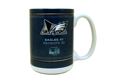 Philadelphia Eagles Super Bowl Lll Champs 15 oz Sublimated Final Score Mug