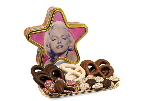 Marilyn Monroe Star Tin Gourmet Chocolate Pretzels & Nonpareils
